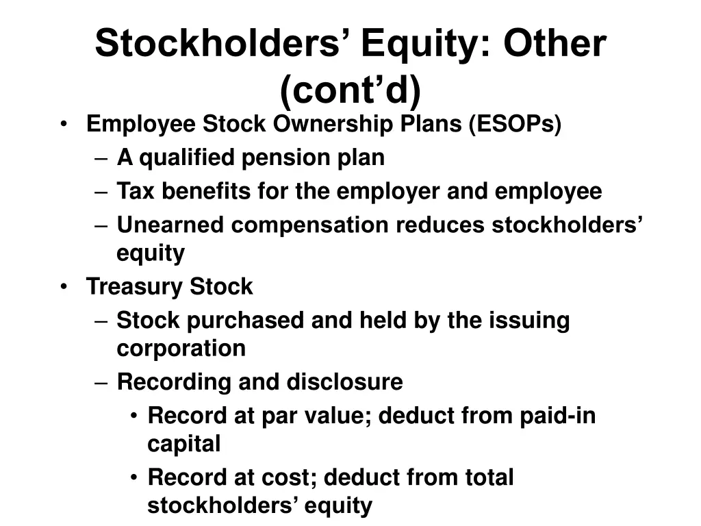 stockholders equity other cont d employee stock