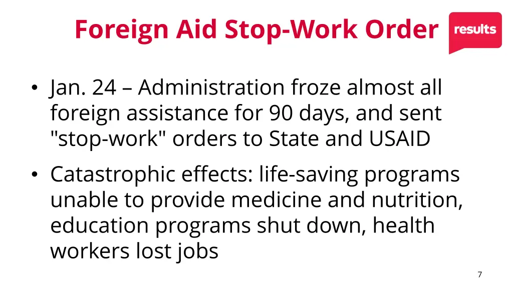 foreign aid stop work order