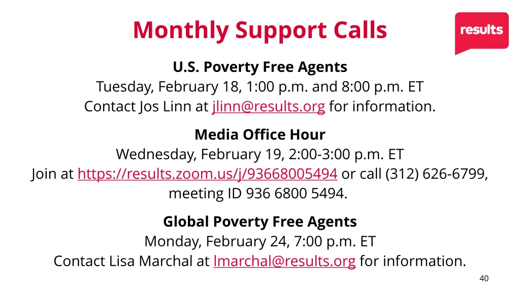 monthly support calls