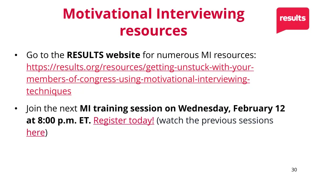 motivational interviewing resources