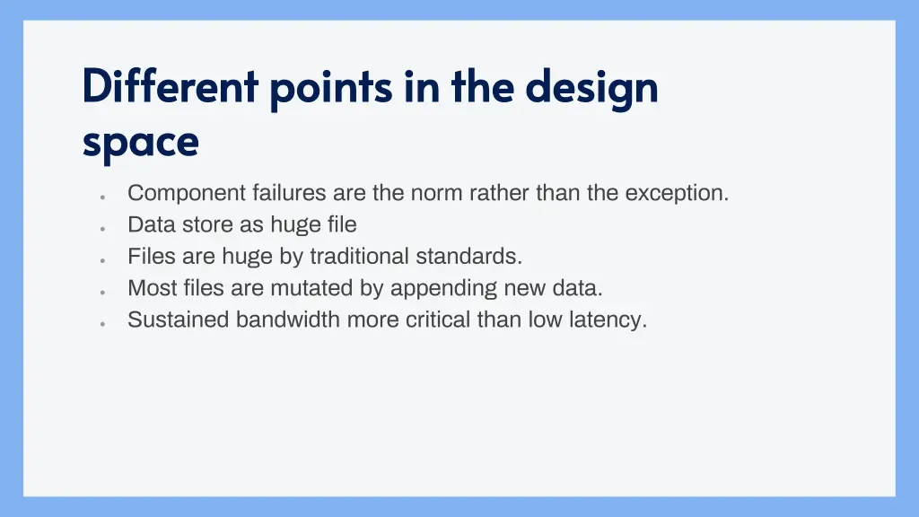 different points in the design different points