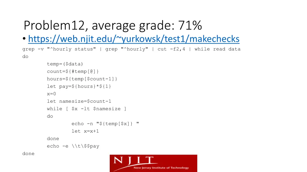 problem12 average grade 71 https web njit
