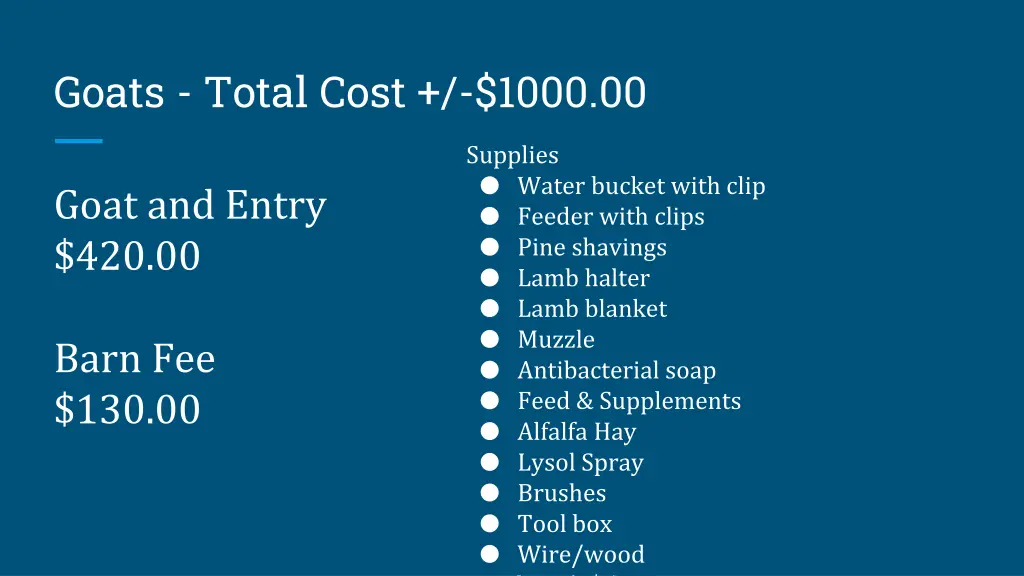 goats total cost 1000 00