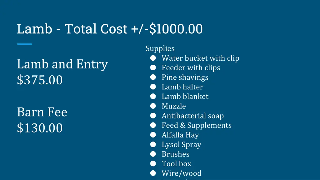 lamb total cost 1000 00