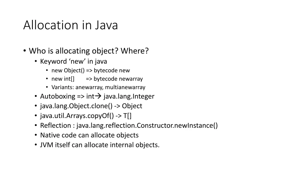 allocation in java