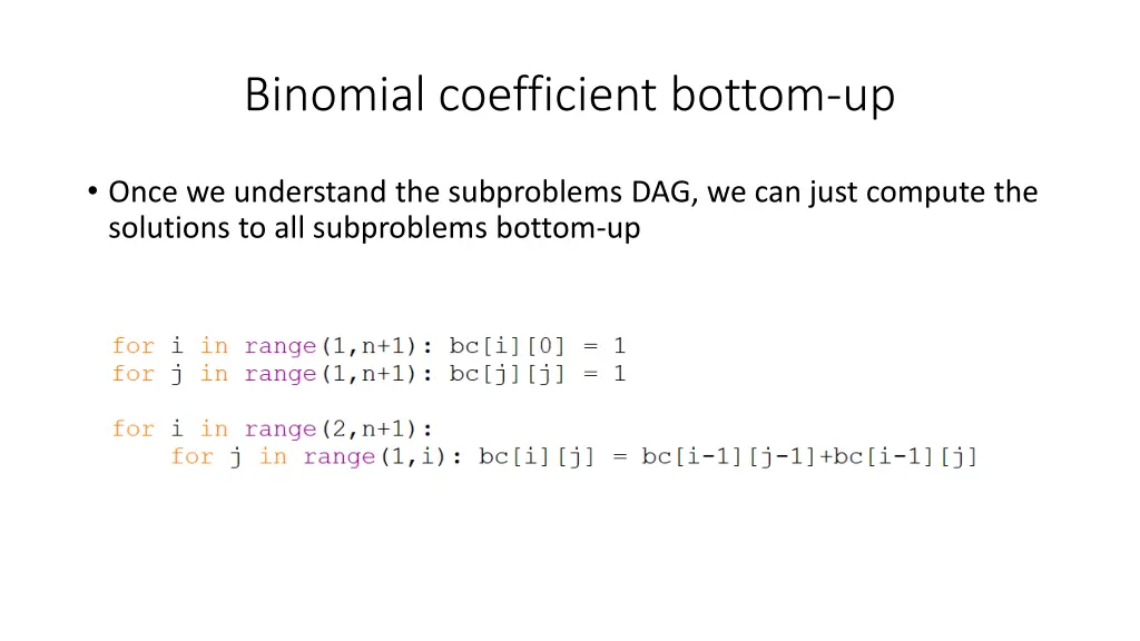 binomial coefficient bottom up
