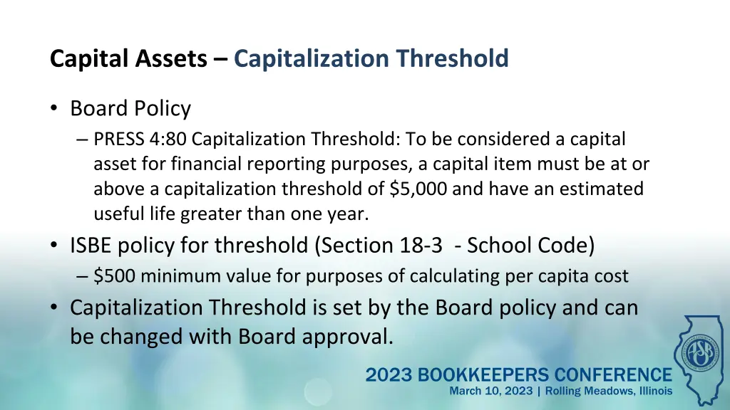 capital assets capitalization threshold