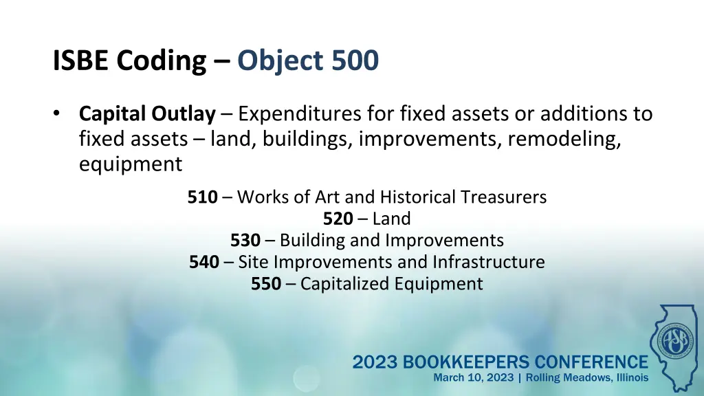 isbe coding object 500