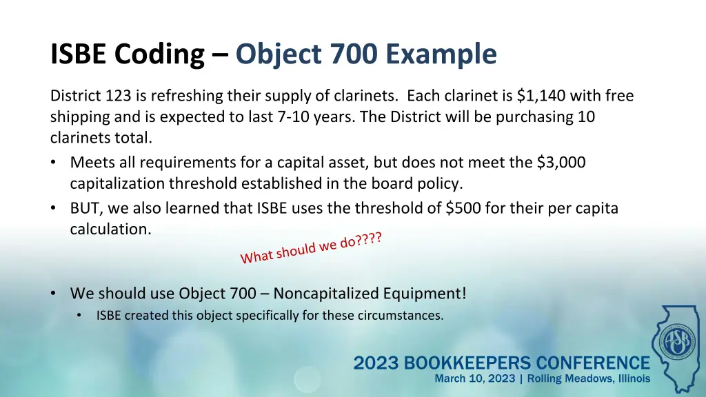 isbe coding object 700 example