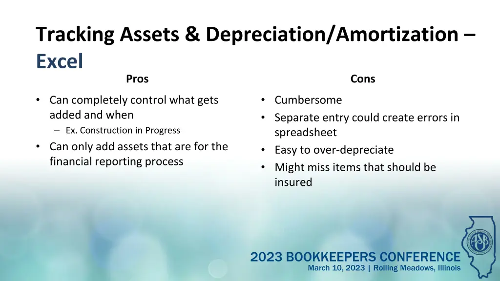 tracking assets depreciation amortization excel