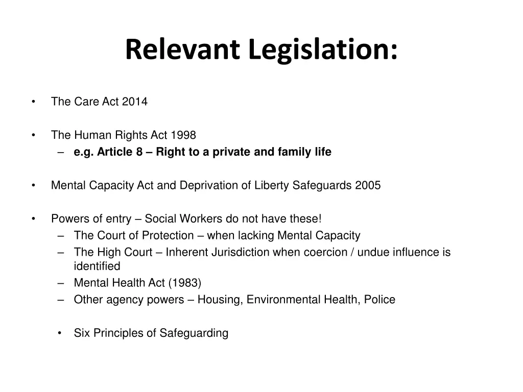 relevant legislation