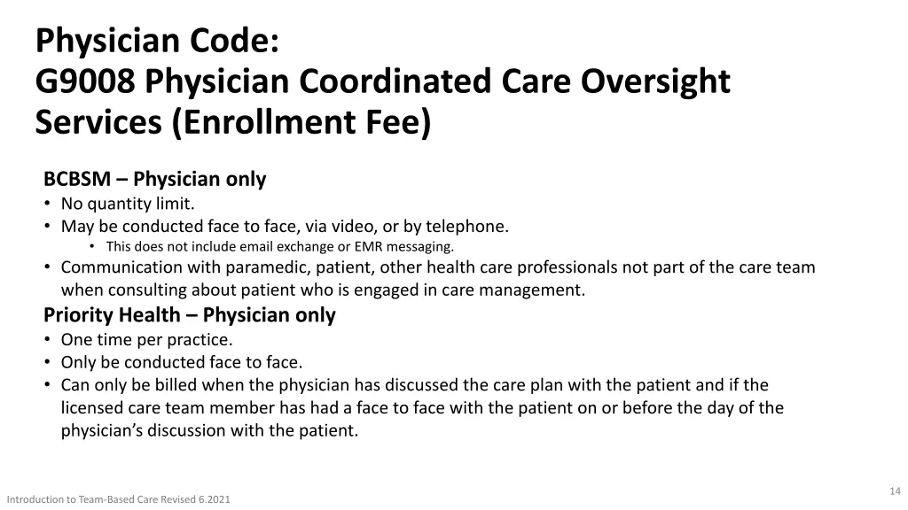 physician code g9008 physician coordinated care