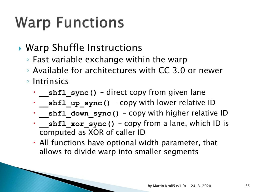 warp shuffle instructions fast variable exchange