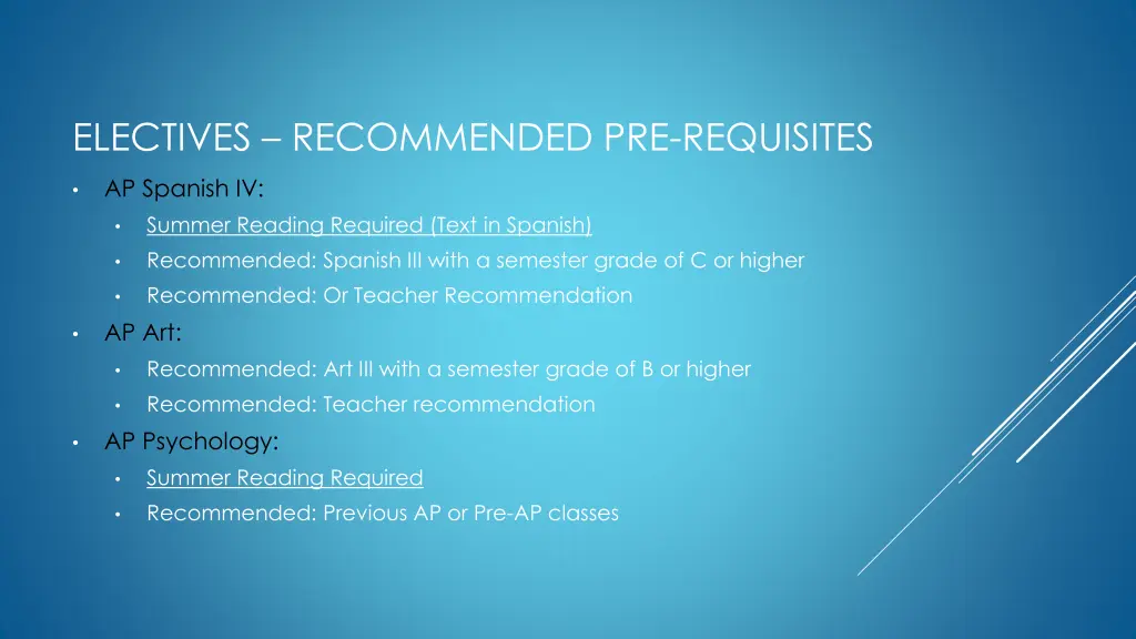 electives recommended pre requisites
