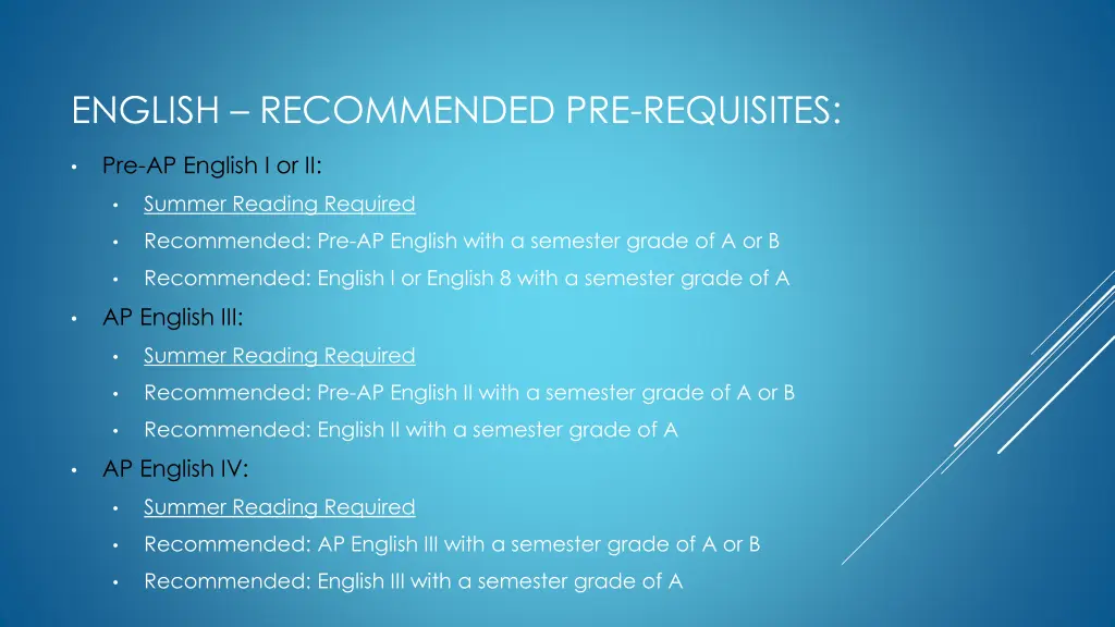 english recommended pre requisites