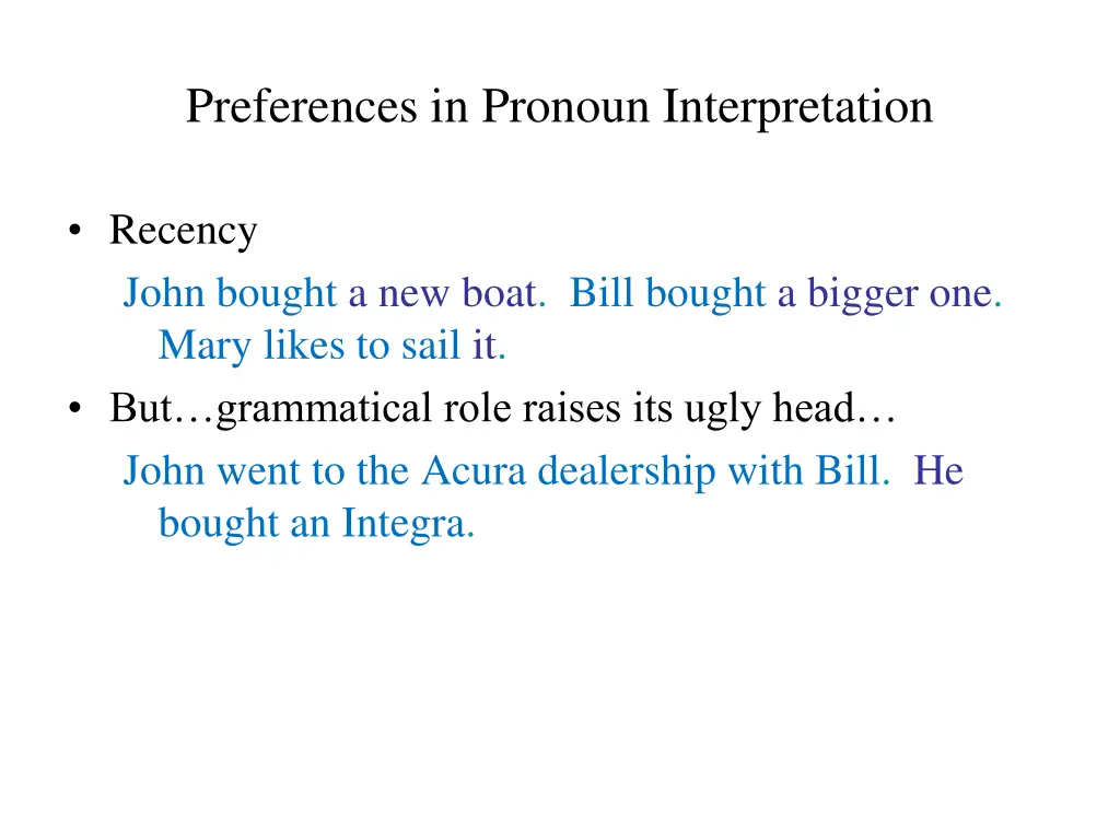 preferences in pronoun interpretation