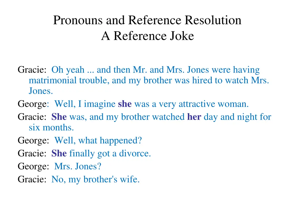 pronouns and reference resolution a reference joke