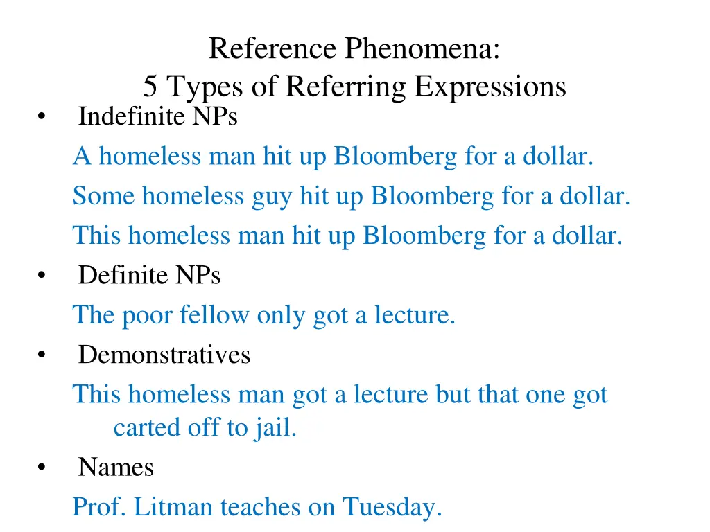 reference phenomena 5 types of referring