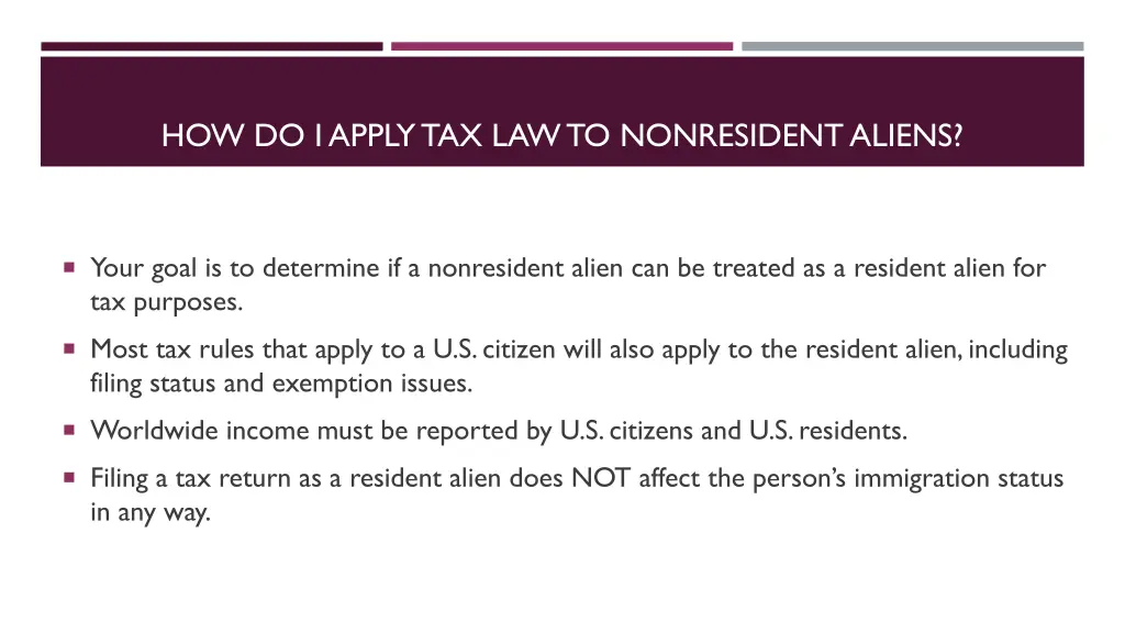 how do i apply tax law to nonresident aliens