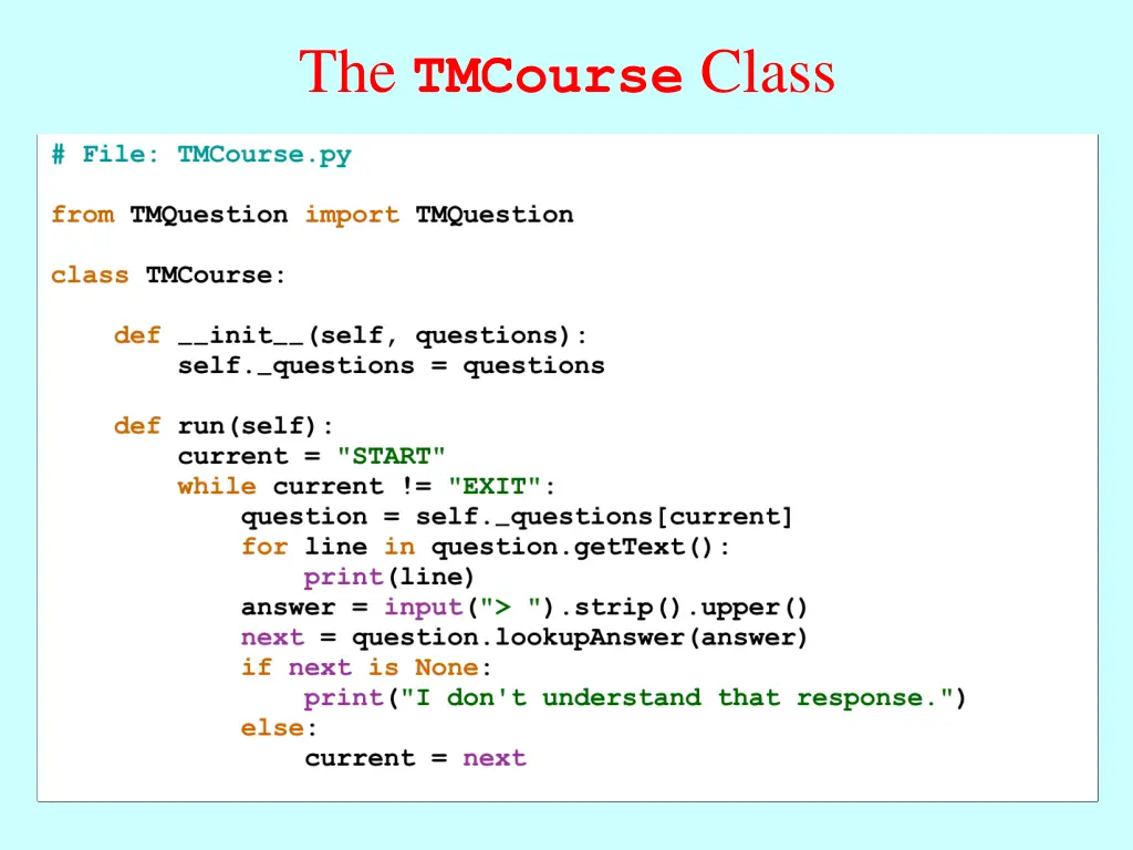 the tmcourse class