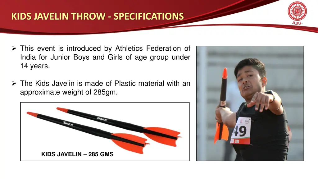 kids javelin throw specifications