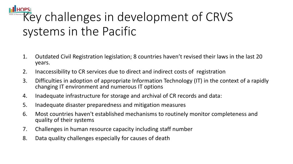 key challenges in development of crvs systems
