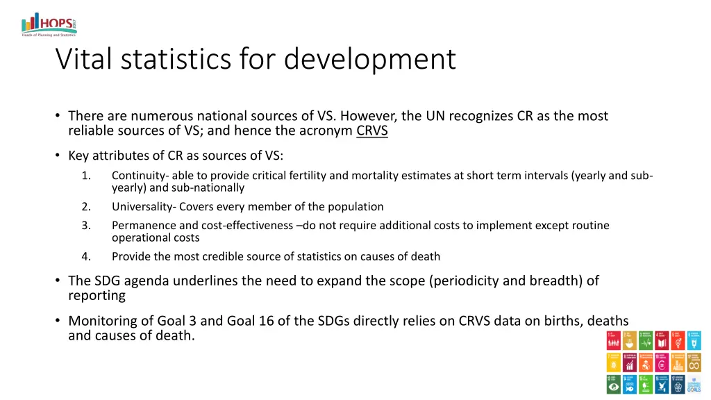 vital statistics for development
