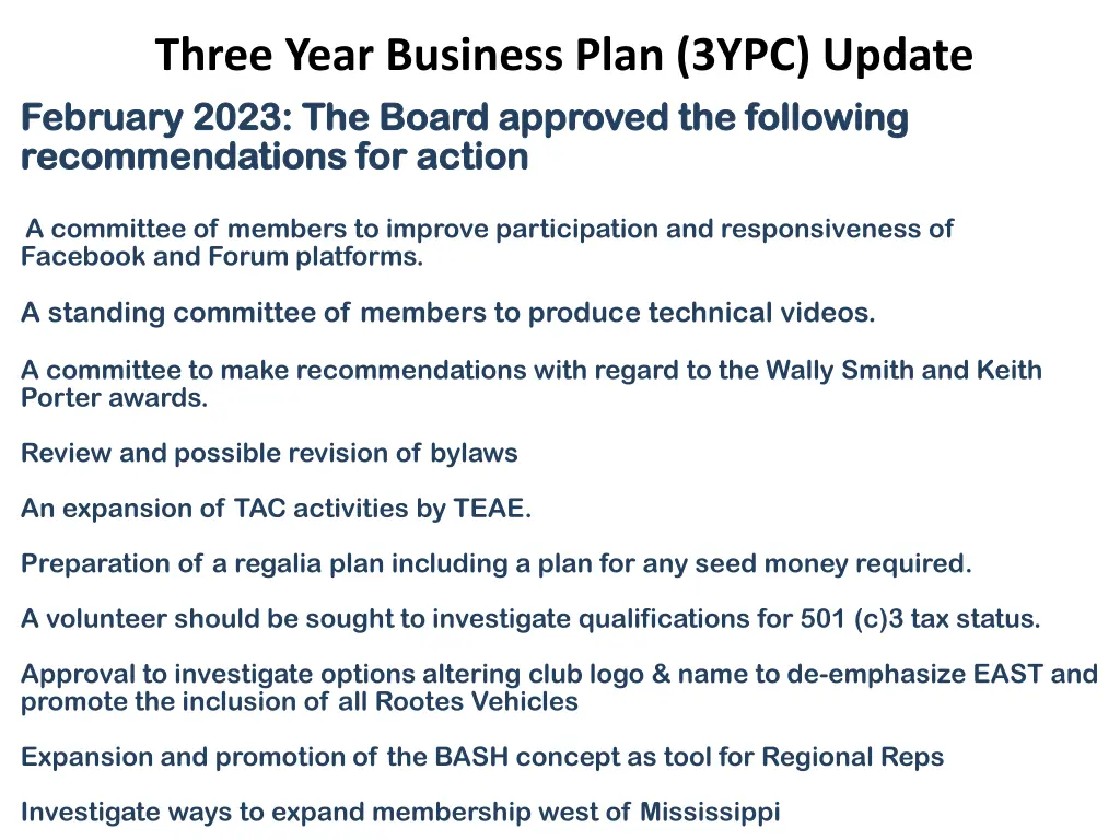 three year business plan 3ypc update february