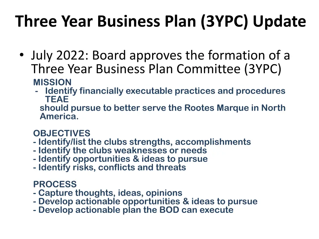 three year business plan 3ypc update