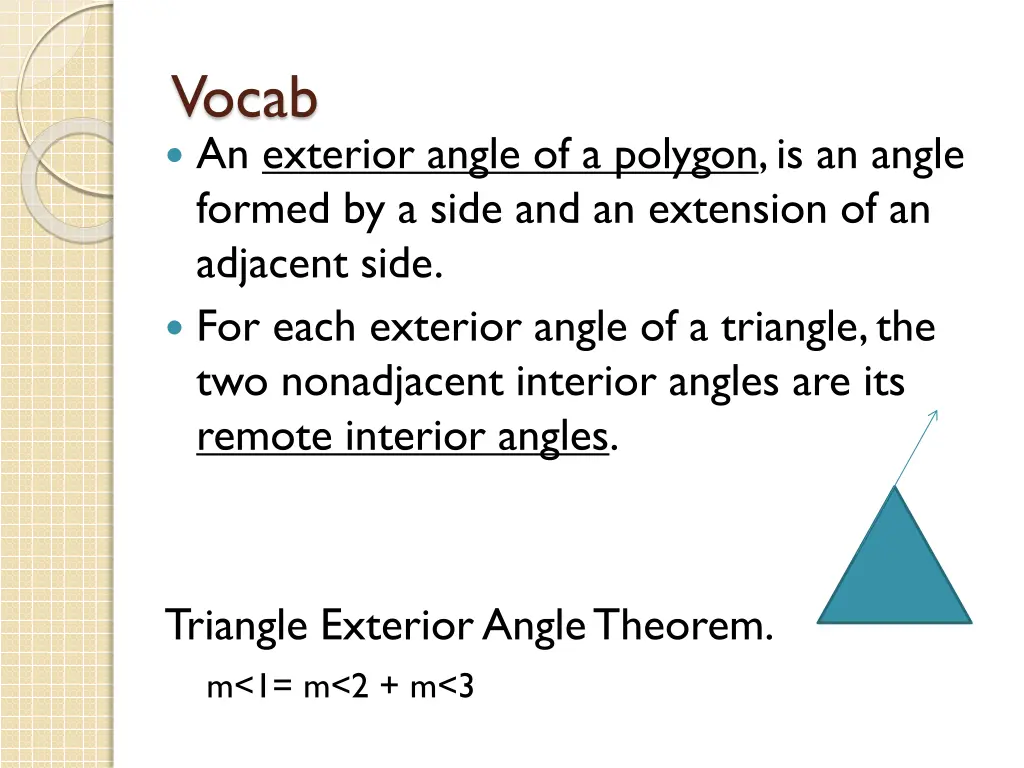 vocab an exterior angle of a polygon is an angle