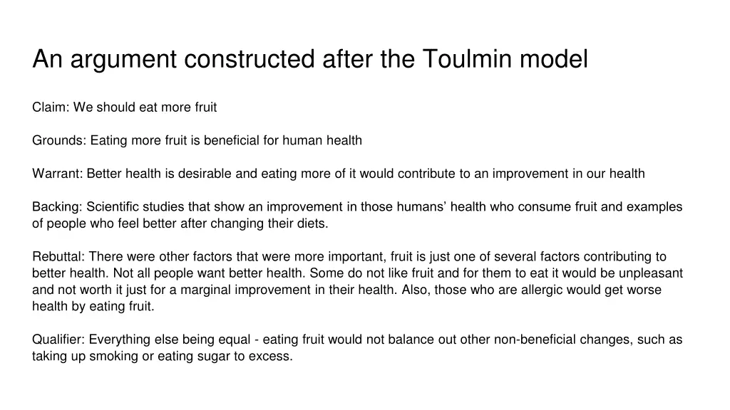 an argument constructed after the toulmin model