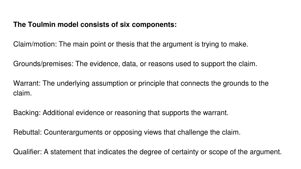 the toulmin model consists of six components