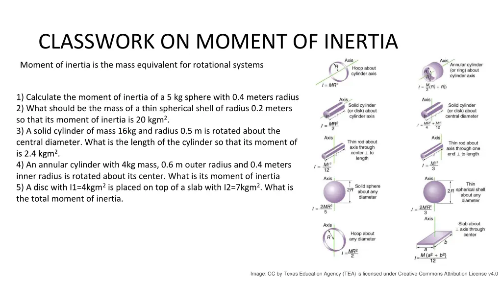 classwork on moment of inertia
