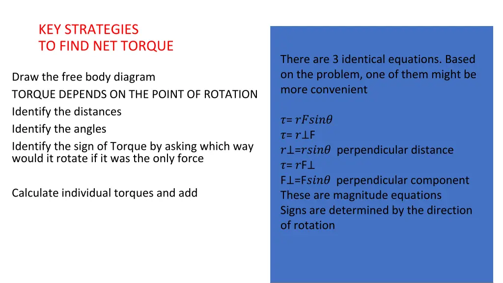 key strategies to find net torque