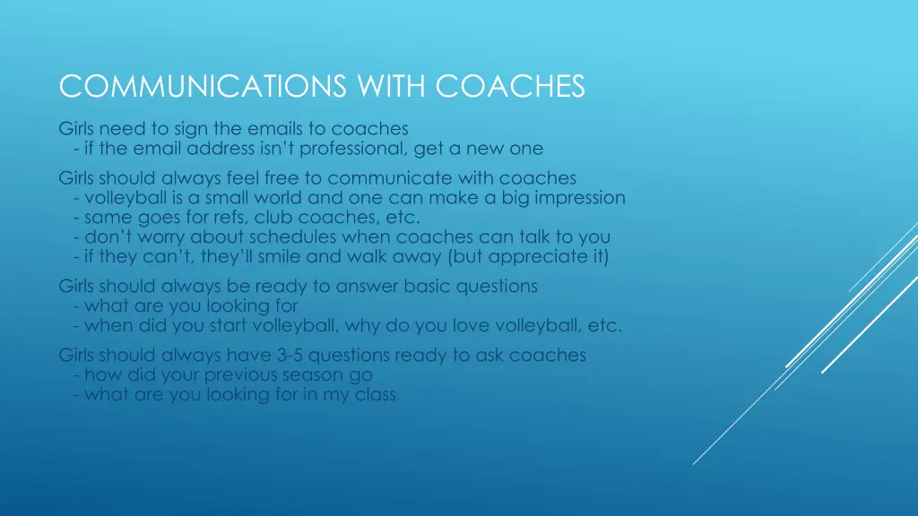 communications with coaches