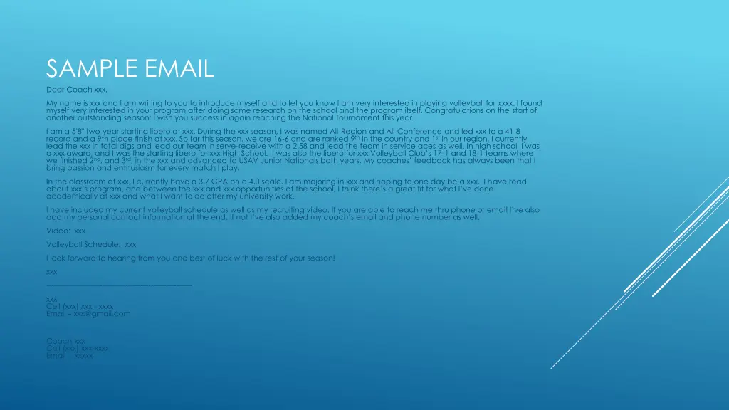 sample email dear coach xxx