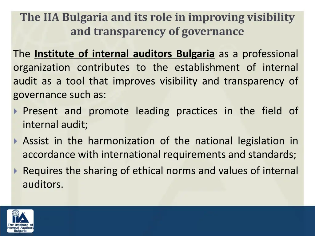 the iia bulgaria and its role in improving