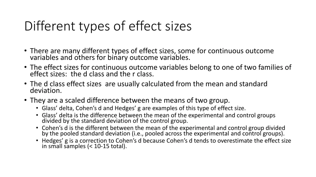 different types of effect sizes