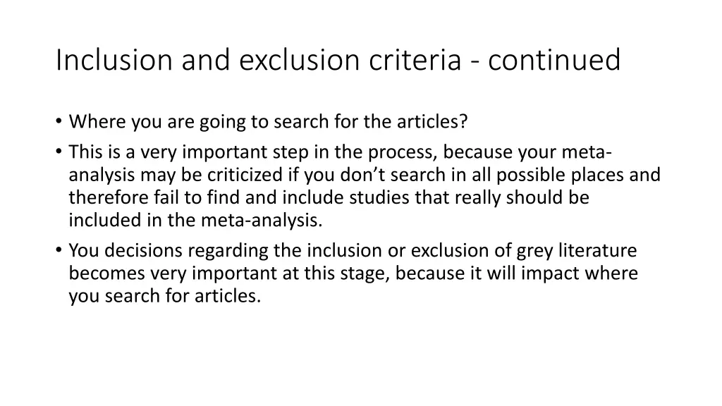 inclusion and exclusion criteria continued 1