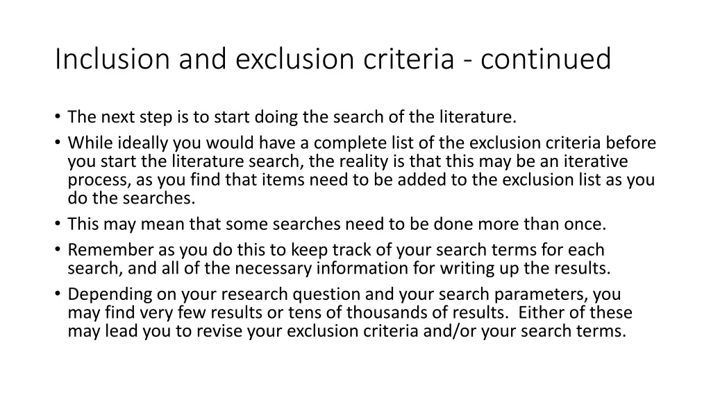 inclusion and exclusion criteria continued 2