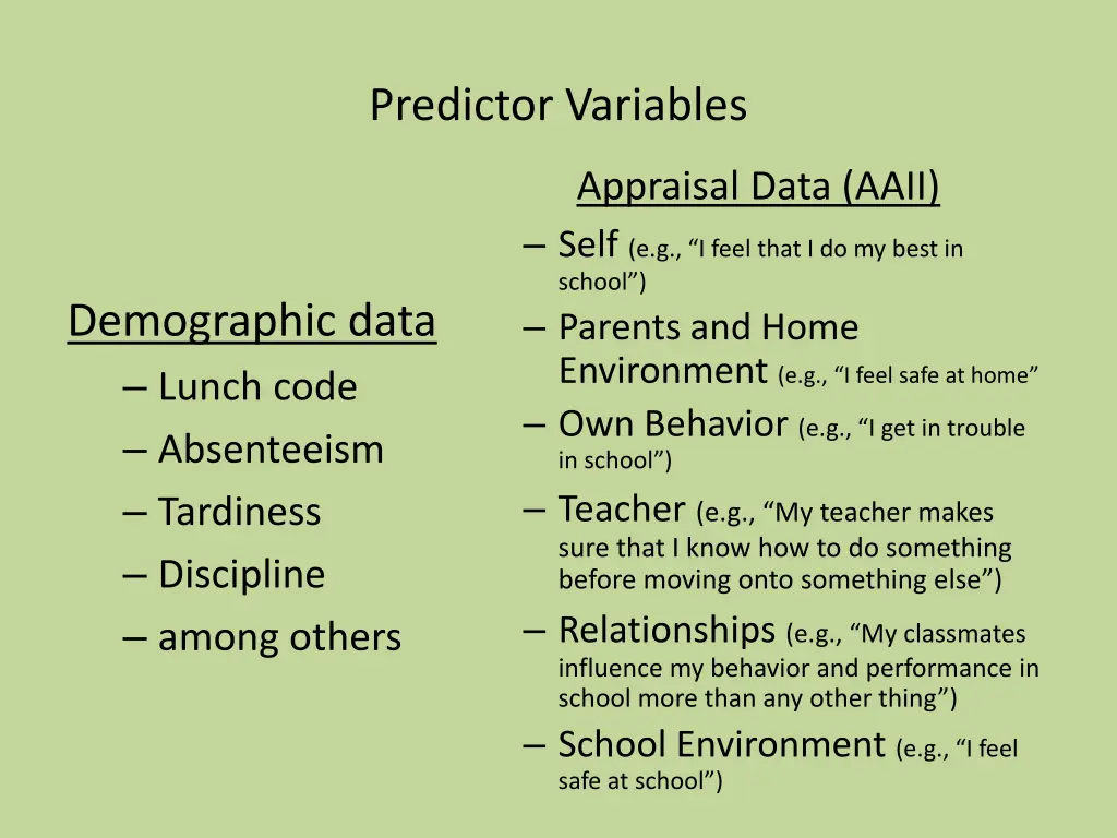 predictor variables