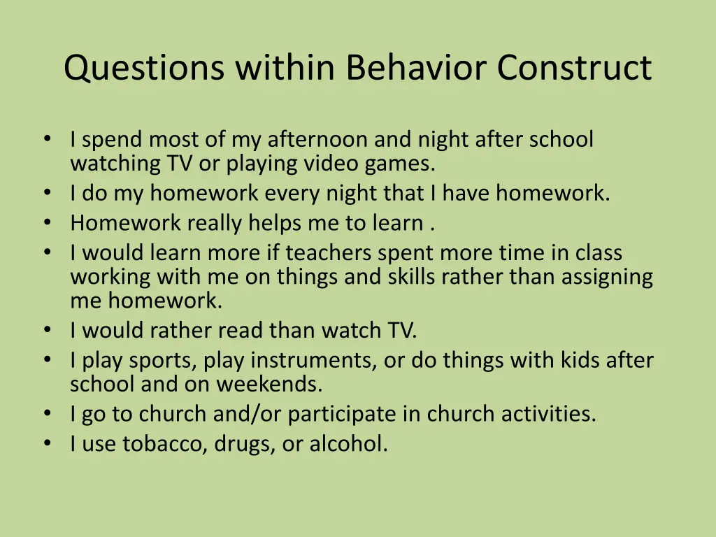questions within behavior construct