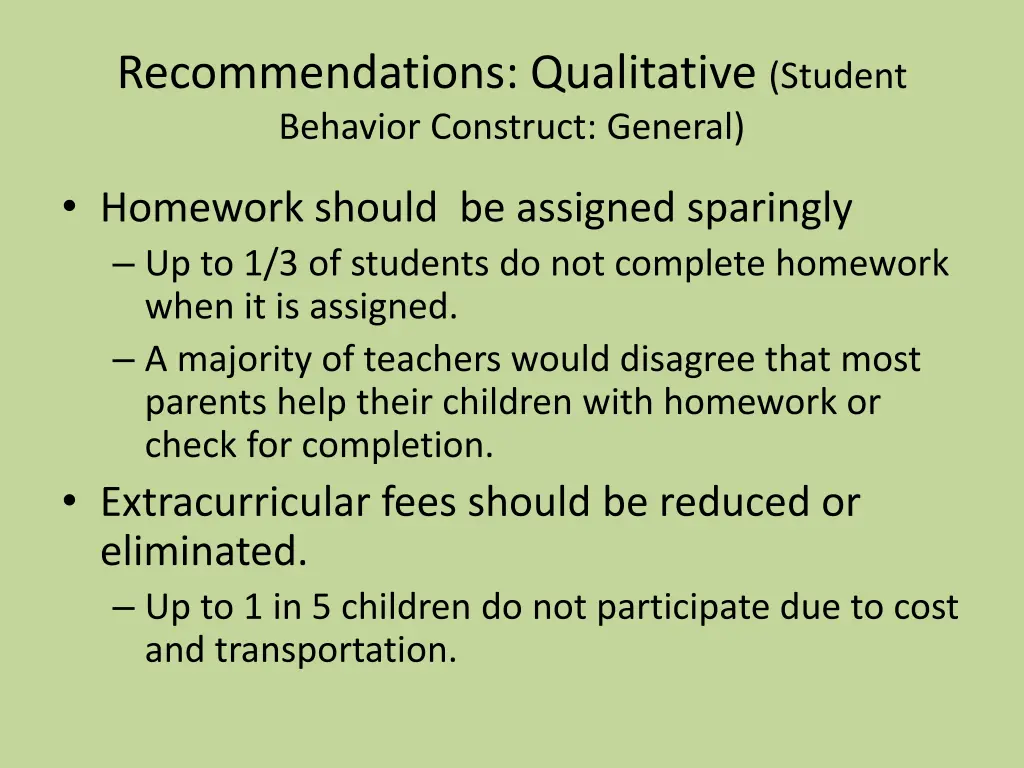 recommendations qualitative student behavior