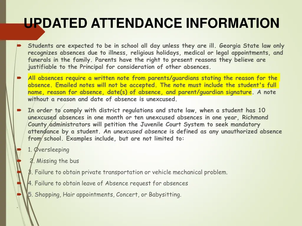 updated attendance information