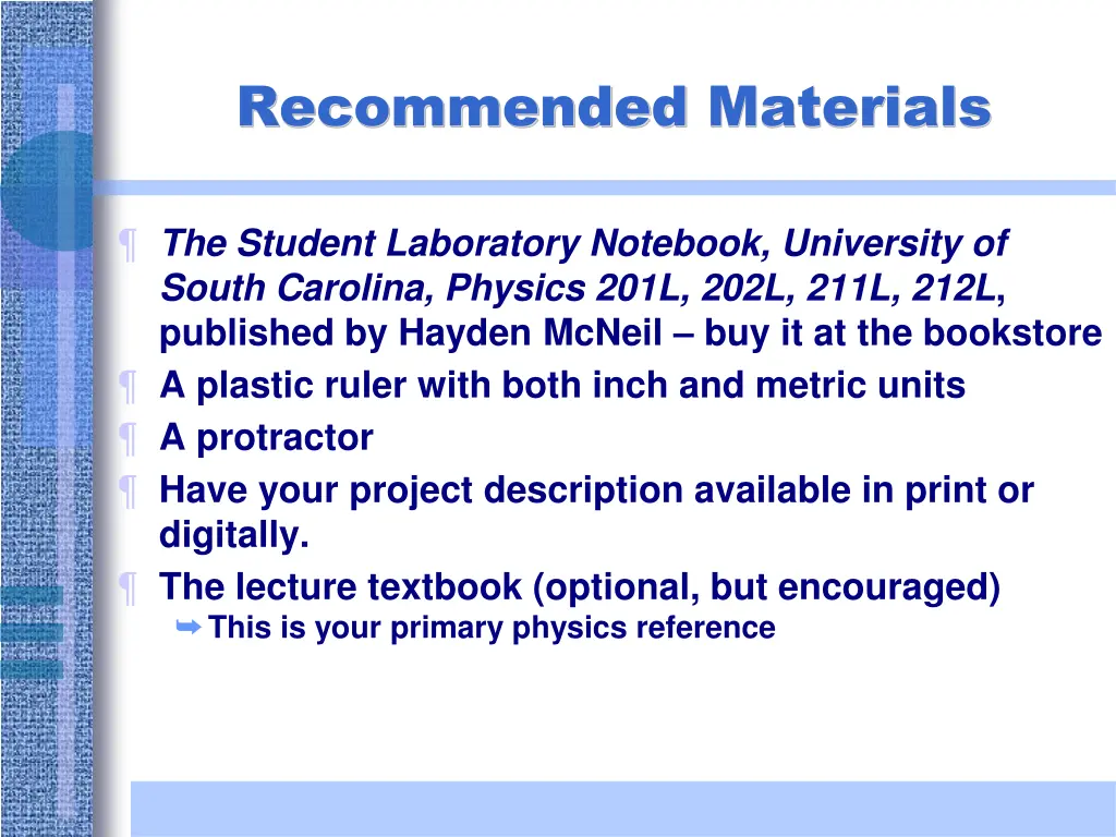 recommended materials