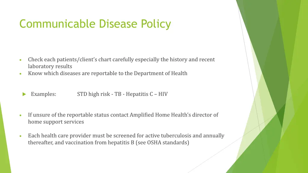communicable disease policy