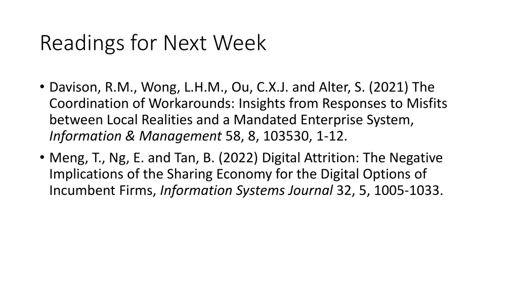 readings for next week