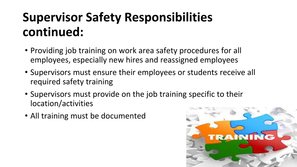 supervisor safety responsibilities continued