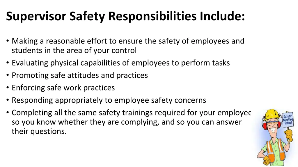 supervisor safety responsibilities include