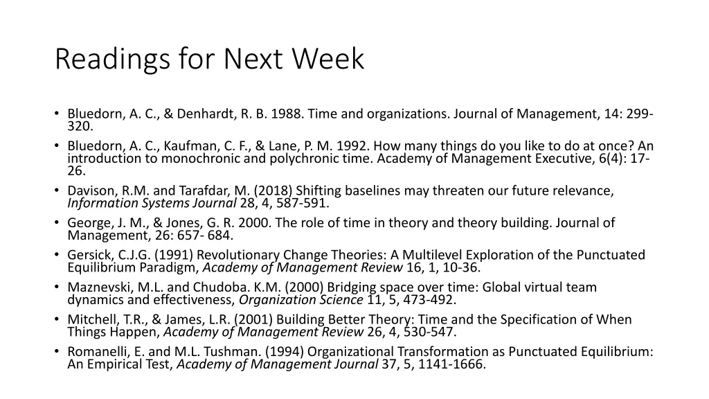 readings for next week